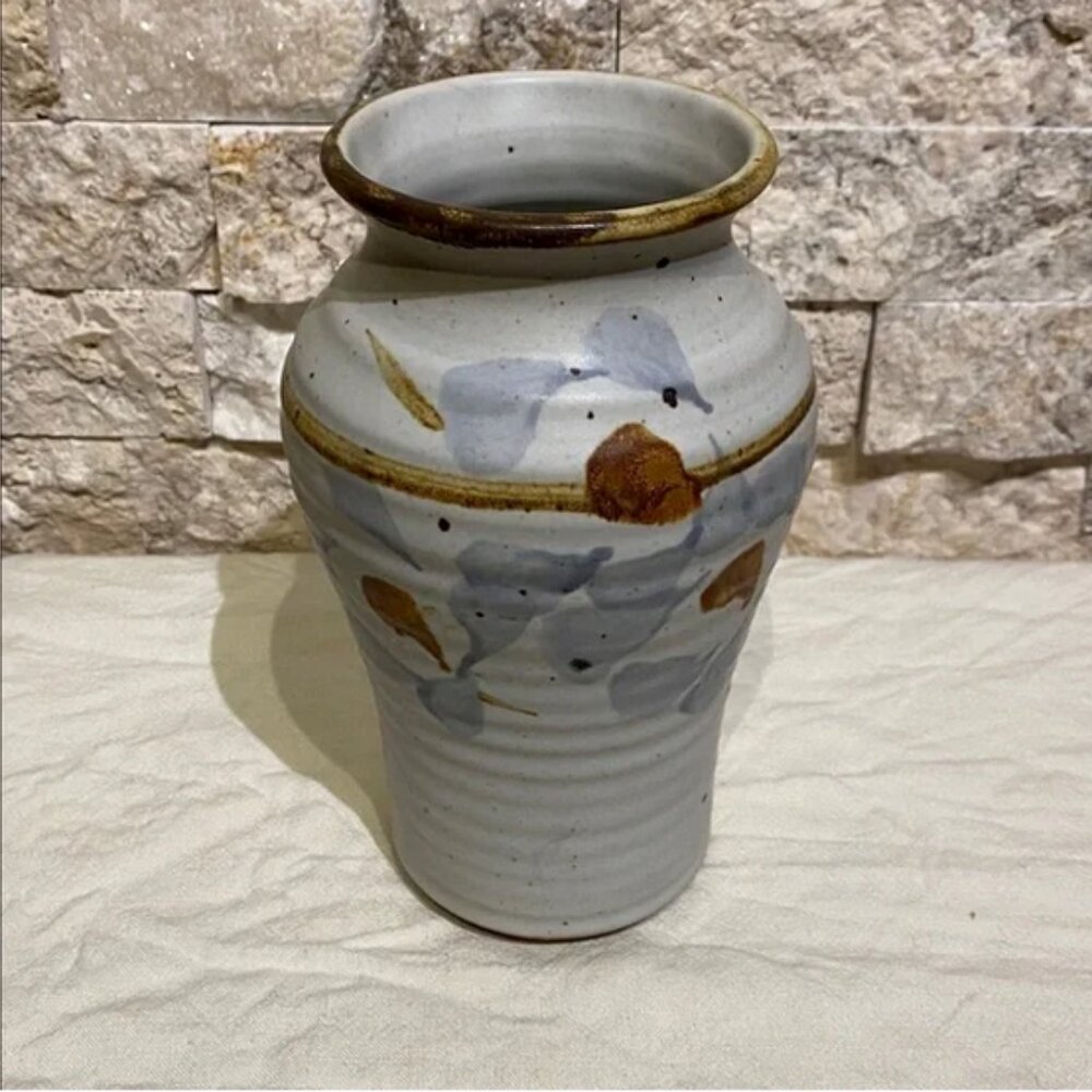 SOLD Hand-Thrown Vase – Soft Grey & Ochre Brushwork - Picture 6 of 8